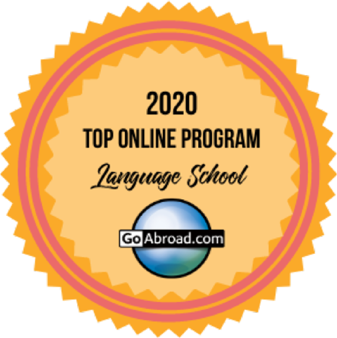 2020 Top Online Program Language School award badge.