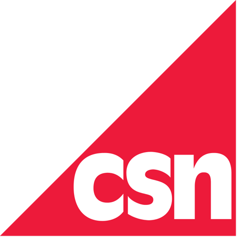 CSN logo: white lettering on a red triangle against a black background.