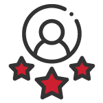 Person icon centered within a circle, below three red stars.