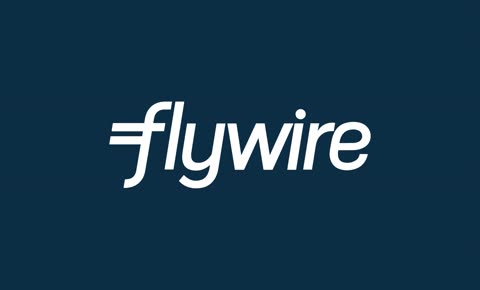 The Flywire logo in stylized white lowercase text on a dark blue background.